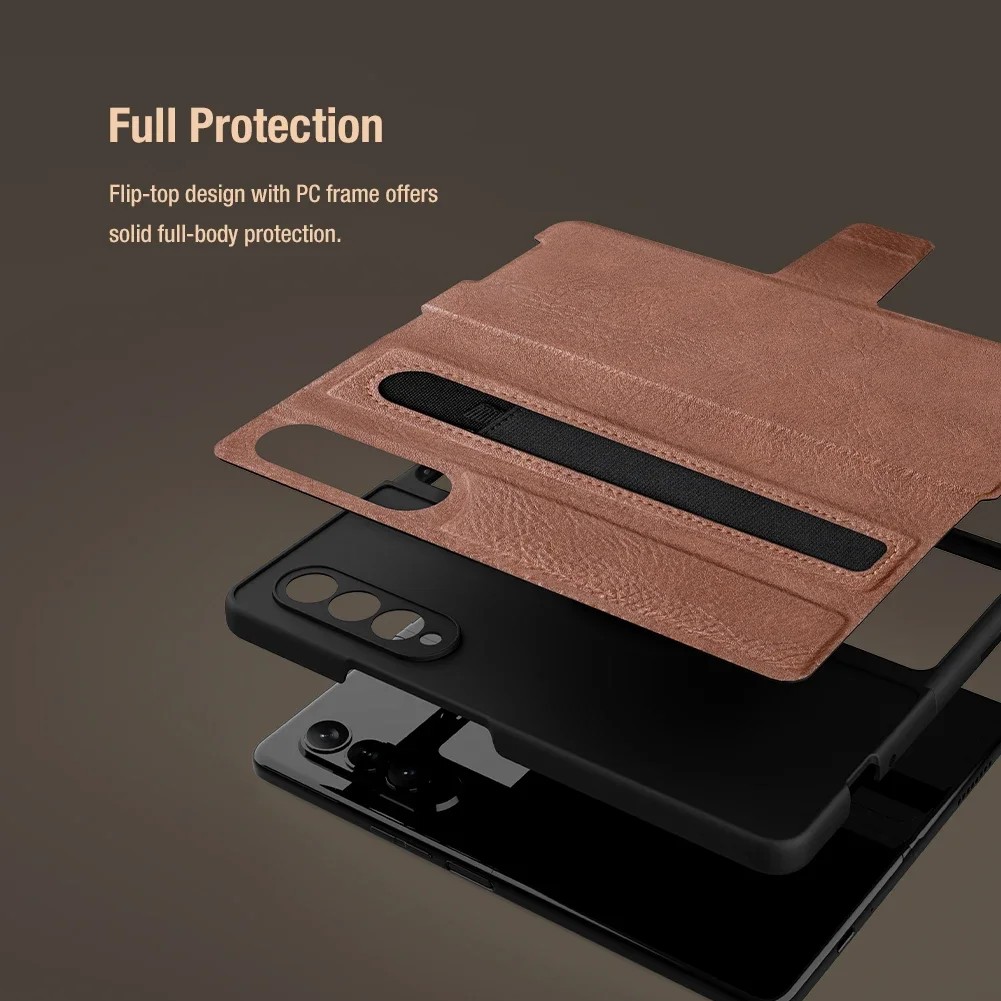 Imagem -04 - Nillkin Aoge-case Kickstand de Couro de Luxo com Bolso S-pen Capa para Samsung Galaxy z Fold 4