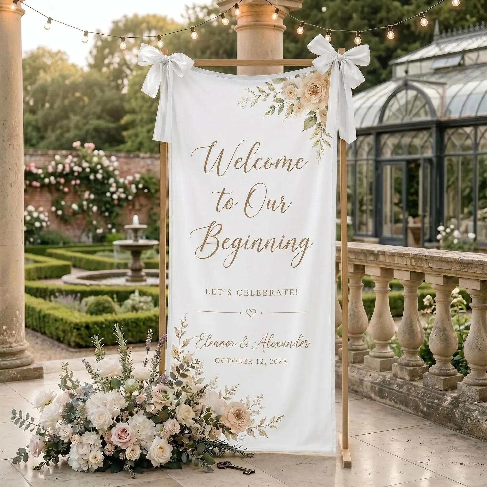 Personalized Wedding Welcome Sign Linen Backdrop Custom Name Floral Our Beginning Ceremony Reception Party Decor Photo Booth