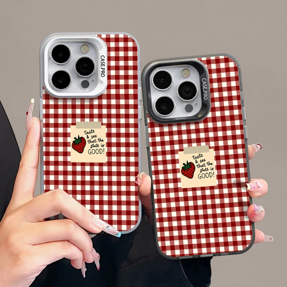 Niedliche Erdbeer-Karo-Hülle für iPhone 16 17 15 Pro Max Hüllen iPhone 17 11 12 13 ProMax 14 15 16 Plus 8 XS XR Stoßfeste Schutzhüllen – Detail 5