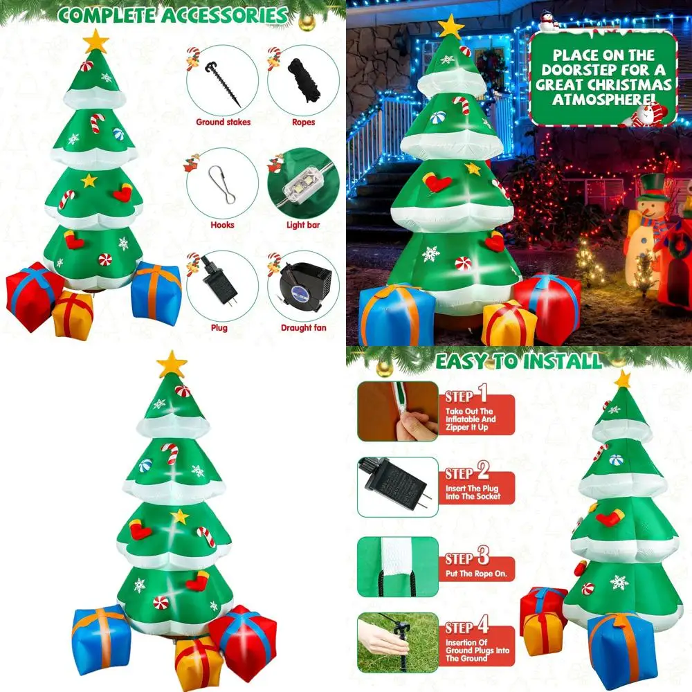 

8ft Outdoor Christmas Tree Inflatable with LED Lights and Presents, Green, Perfect for 2025 Holiday Yard Decoration