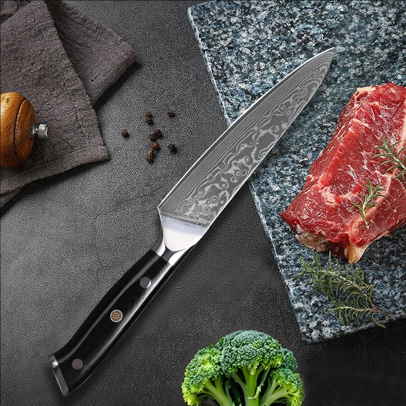 

5 Inch Kitchen Utility Knife Damascus Steel Chef Knife Peeling Fruit Knife Vegetable with G10 Handle