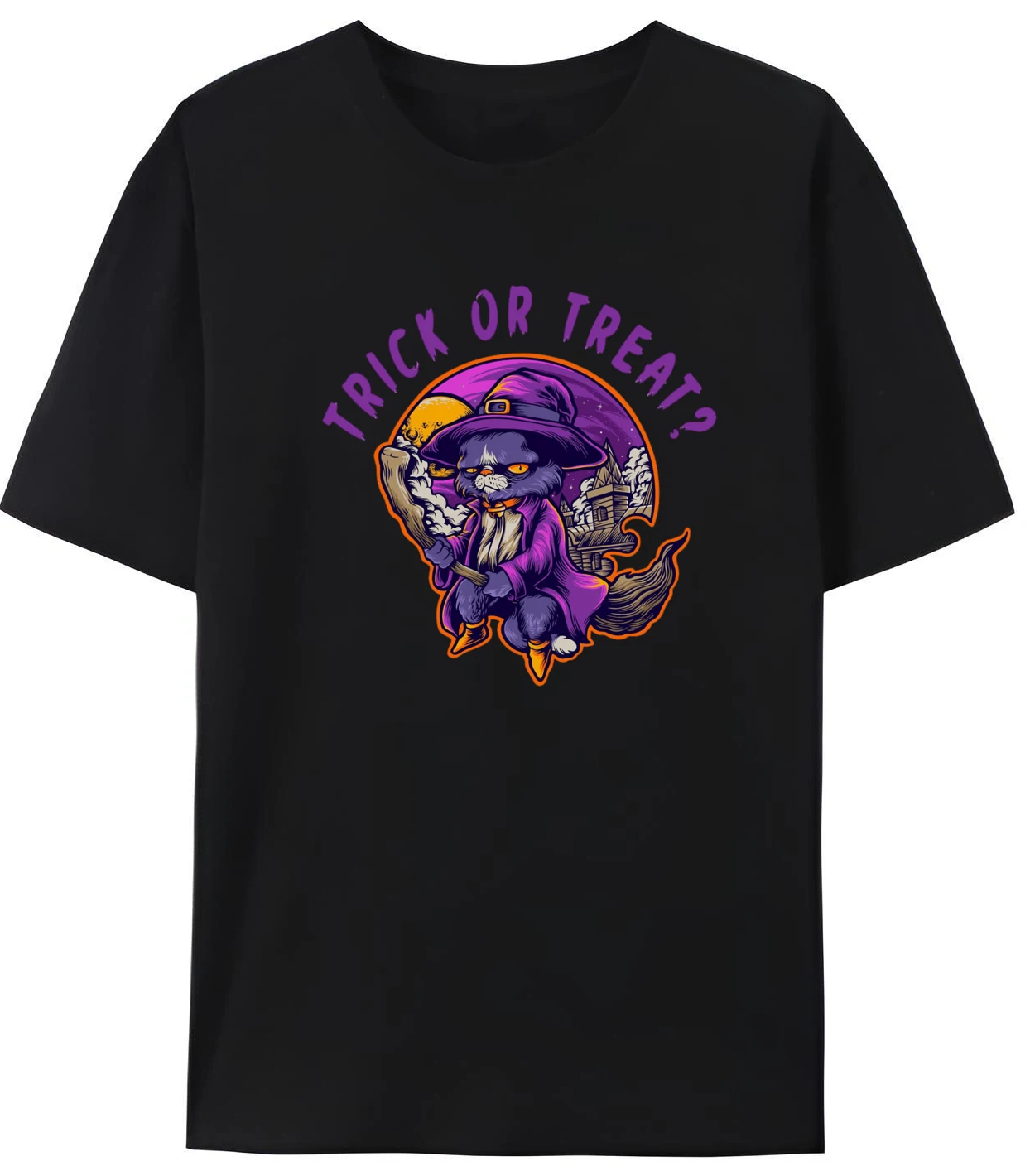 

Mens Graphic Shirt Halloween Trick Or Treat Halloween Cat Vintage T Shirt Men Comfortable High Quality Printed Tees