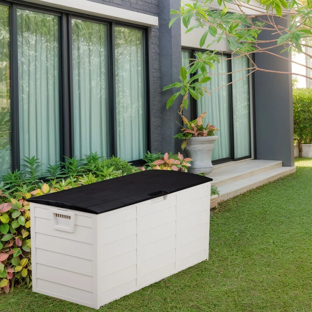 75gal 280L Outdoor Garden Plastic Storage Deck Box Chest Tools Cushions Toys Lockable Seat，Outdoor deck box: Lockable packaging delivery box, outdoor storage box view 6