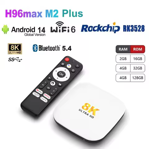 H96 Max M2 PLUS Android 14.0 TV BOX 8K Video Decoding Rockchip RK3528 Wifi6 BT5.4 2G 16G 4G 32G 128G Smart Set Top Box