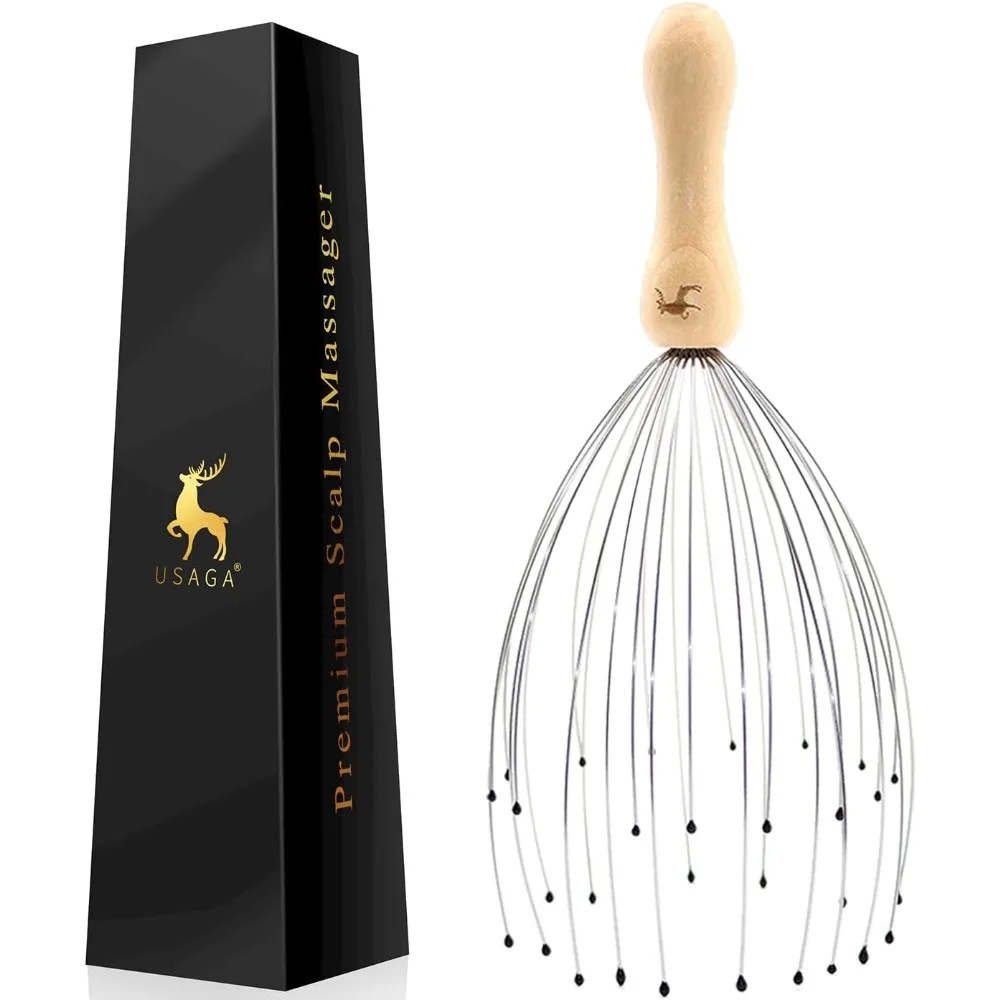 32 Fingers Scalp Massager Head Scratcher for Relaxation Wooden Handle Body Massage Tool Perfect Gift Stocking Stuffer