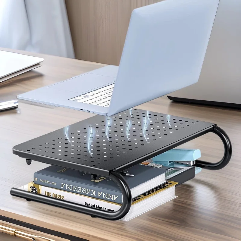 Multilanguage Notebooks Black Metal Monitor Stand Riser, Multi-Functional Laptop/Printer Stand ...