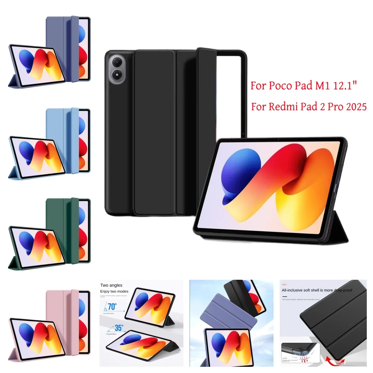 For Poco Pad M1 12.1 inch 2025 Case Auto Wake Stand Tablet Cover For Coque Redmi Pad 2 Pro 12.1