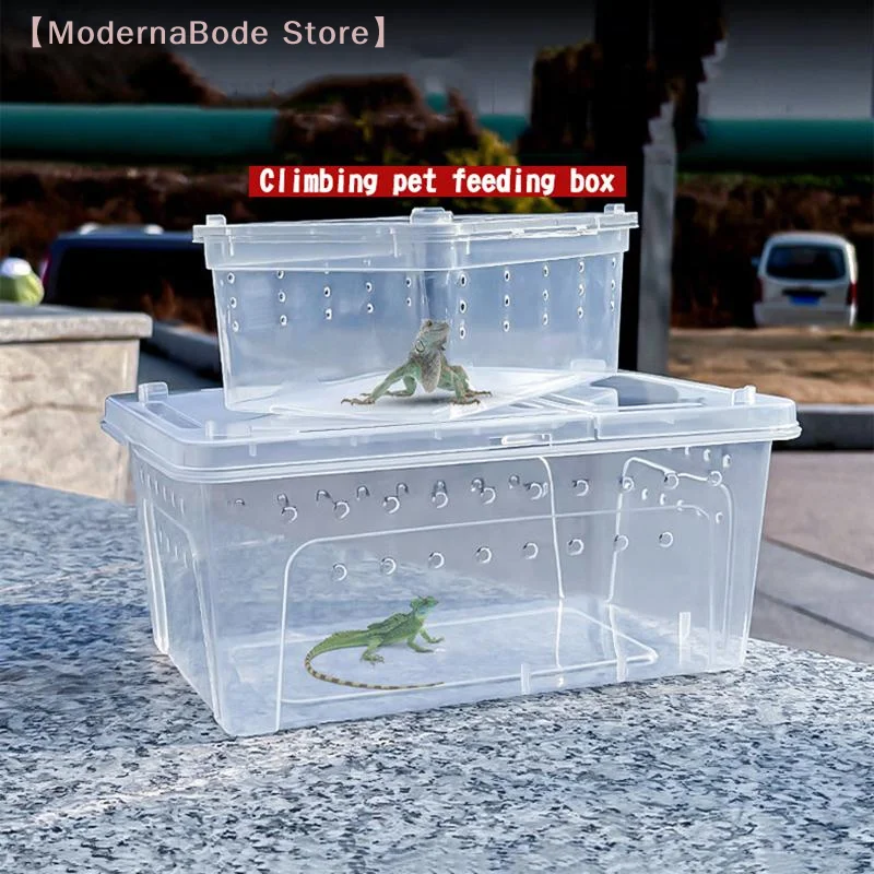 Transparent Reptile Tank Breeding Box Stackable Ventilated Reptile Terrarium View Escape-Proof Turtle Lizard Transport Container