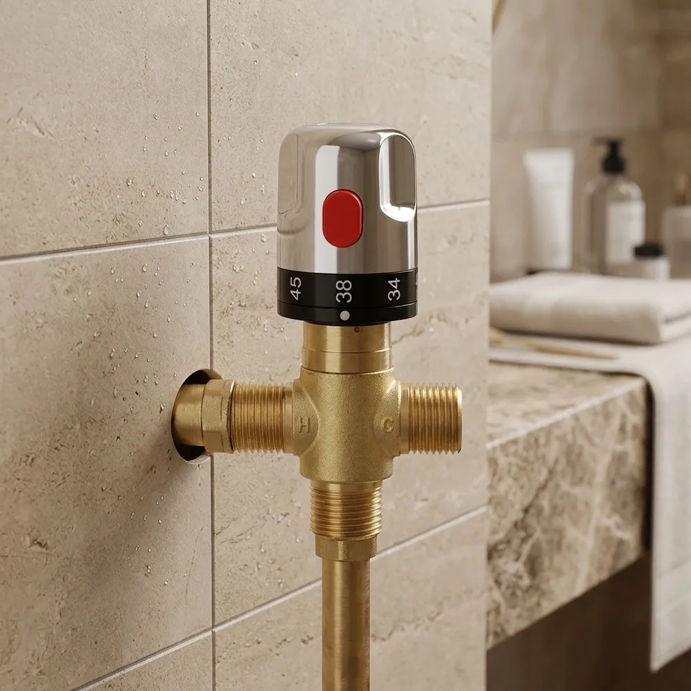 Solid Brass Thermostatic Mixing Valve Hot And Cold Control Pressure Balance Brass Thermostatic Valve With 1/2''G Connector