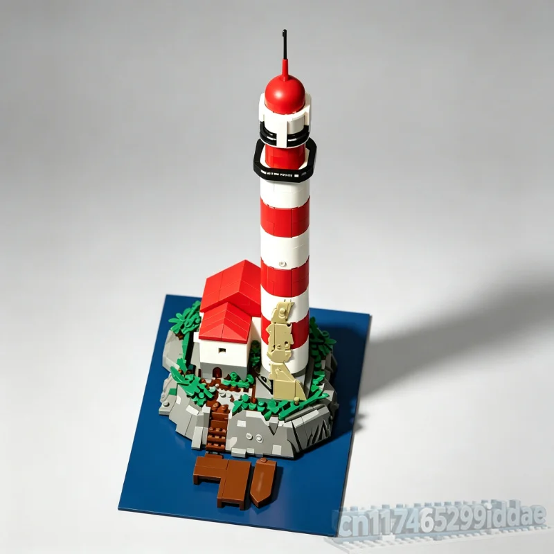 2721PCS Coastal Island Lighthouse Building Blocks Model Red White Beacon Tower DIY Assembly Toy Seaside Display Collection Gift