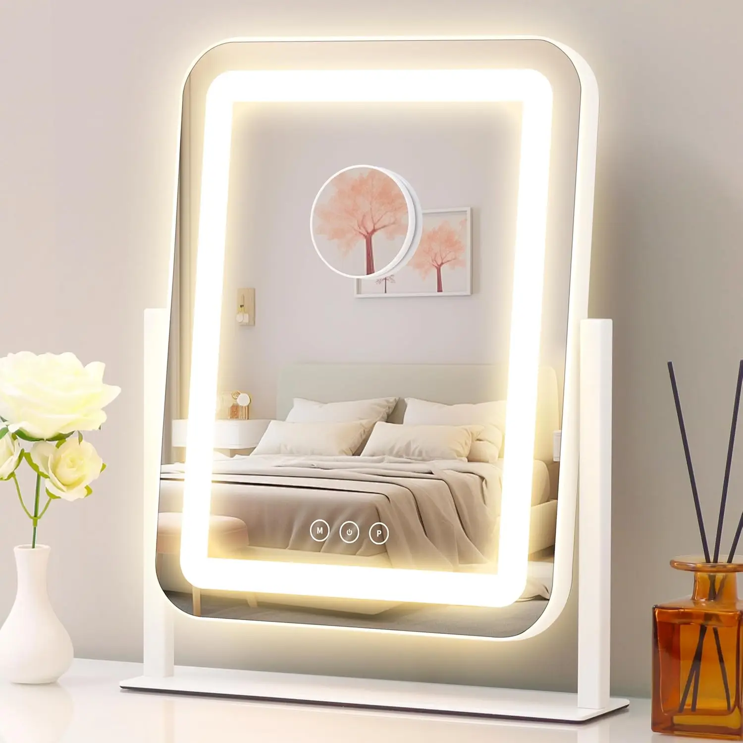 13.1x16.7 Inch LED Vanity Mirror with Touch Control, Dimmable Lights for Makeup Desk and Bedroom