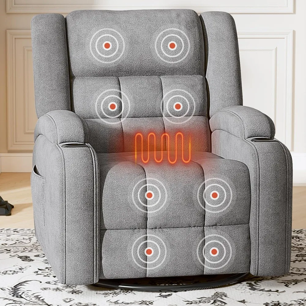 

360° Swivel Rocker Recliner with Heat and Massage, Manual Comfy Recliner Chair for Adult, Chenille Glider Rocker Chais