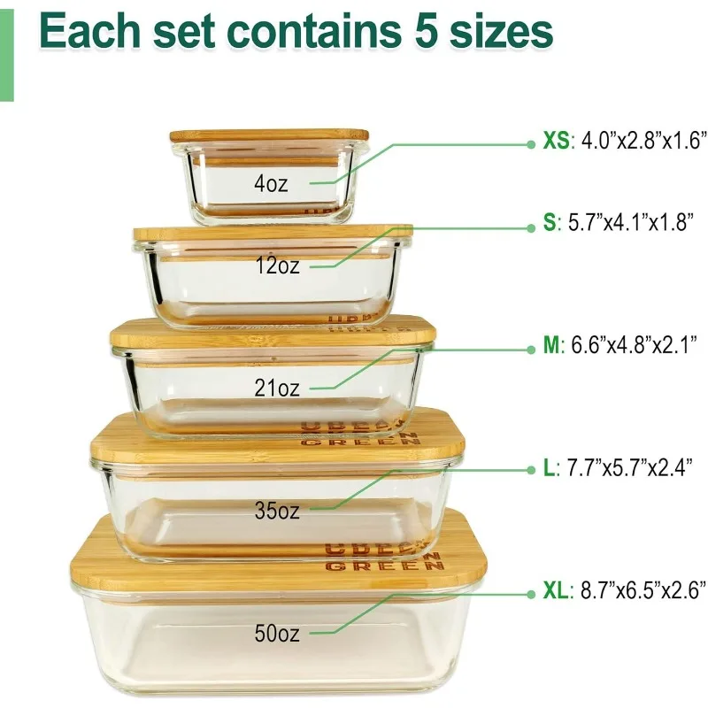 Glass Bamboo Lid, Pre-meal Container, Food Storage, 5 Packs, Kitchen Refrigerator, Lunch Box, Butter Tray, Microwave,