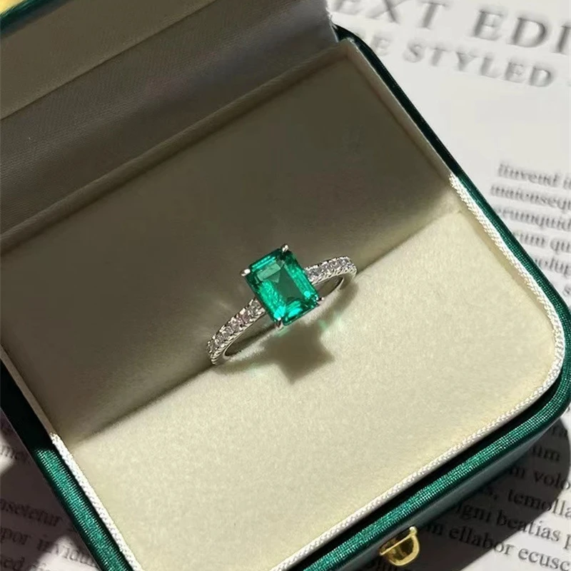 925 sterling silver simple grandmother emerald ring, women's open mouth light luxury fashion personality high-end jewelry
