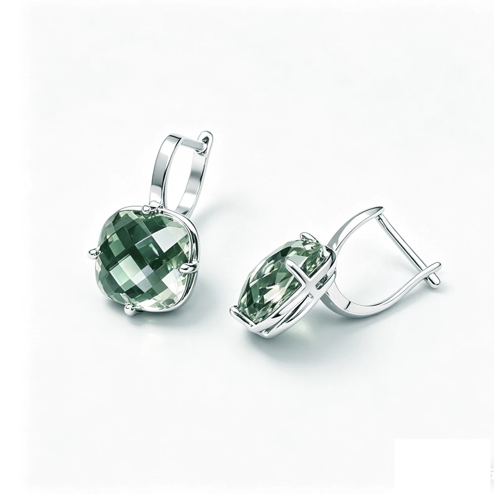 Trendige grüne Amethyst-Ohrringe aus Sterlingsilber 925, Edelstein im Cushion-Schliff, 10 mm, 7 Karat, edler Schmuck für Damen, Party, Geburtstagsgeschenk – Detail 2