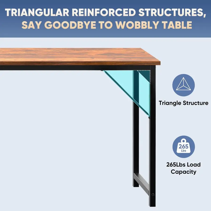 63 Inch Office Computer Desk Modern Simple Style Writing Study Work Table for Home Bedroom Wood Brown