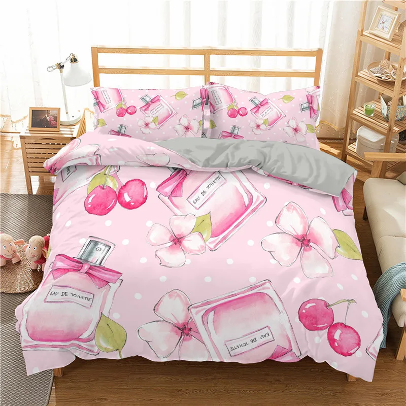 

Fashion Bedding Set Makeup Cosmetic Theme Duvet Cover Polyester Perfume Lipstick Nail Polish Brush Print Quilt Cover King Size
