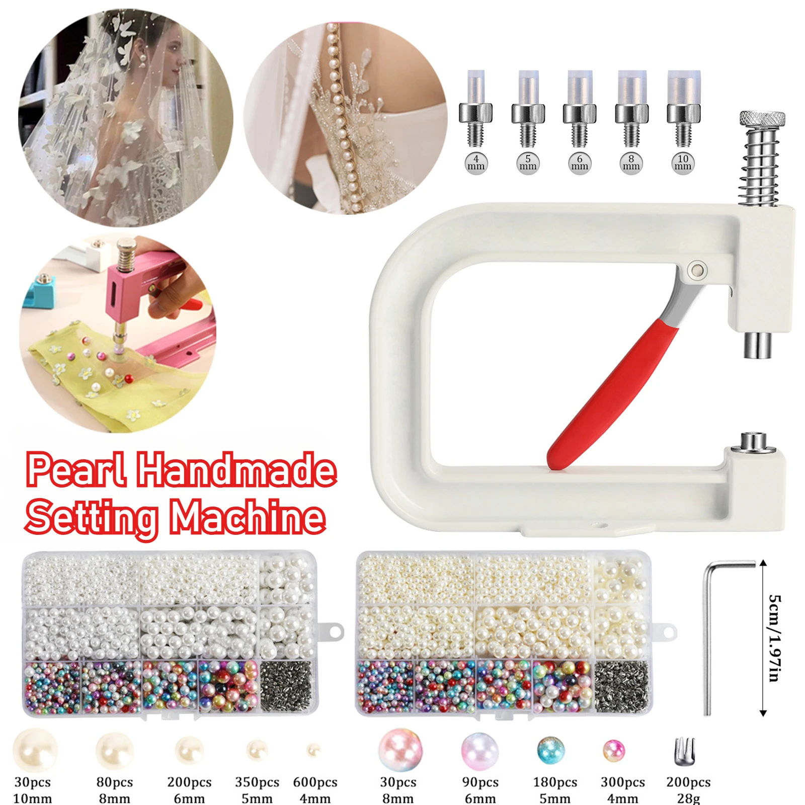 

Pearl Handmade Setting Machine Beads Fixing Machine with 5Sizes of Round Pearl Bead Rivet Studs for Hat/Shoes/Clothes/Bag/Skirts