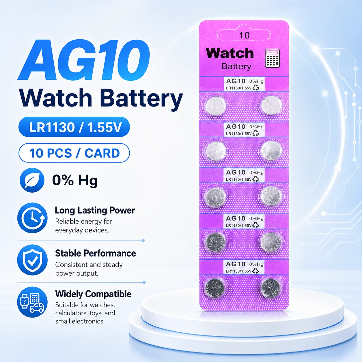 

AG10 LR1130 Alkaline Button Battery For Watch And Electronic Devices