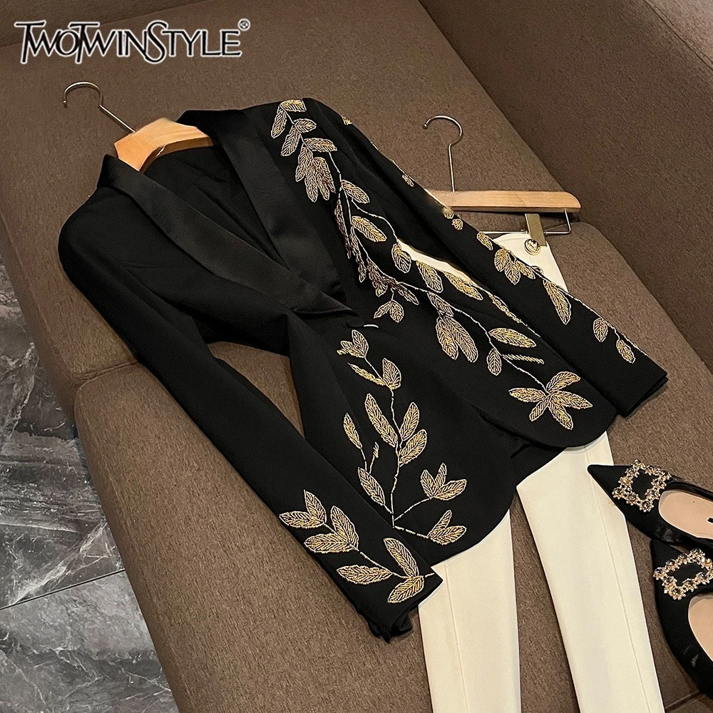 

TWOTWINSTYLE Temperament Gorgeous Blazers For Women V Neck Long Sleeve Autumn Elegant Commute Blazer Female Fashion KJA533454