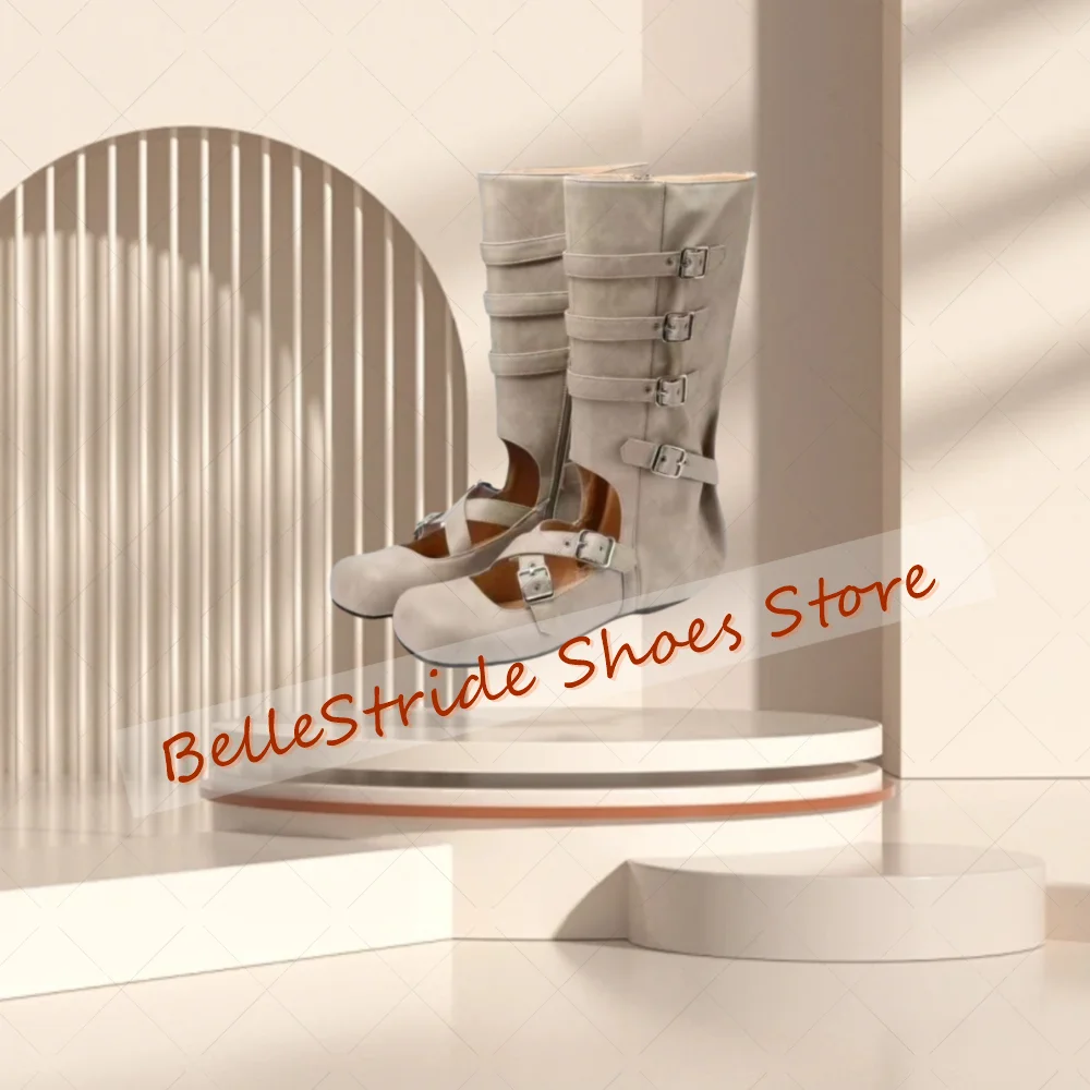 

Apricot Side Zipper Buckle Decor Boots Hollow Out Cross Strap Women Shoes Flats Party Banquet Dating 2025 Zapatos Para Mujere