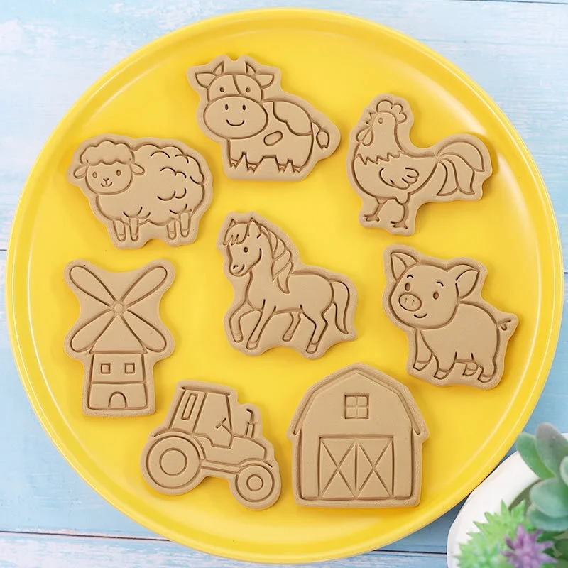 8Pcs Animal Cat Rabbit Dinosaur Cookie Cutter Fruits Cookie Stamp Car Biscuit Molds for Baking Fondant Cheese and Pastries view 3