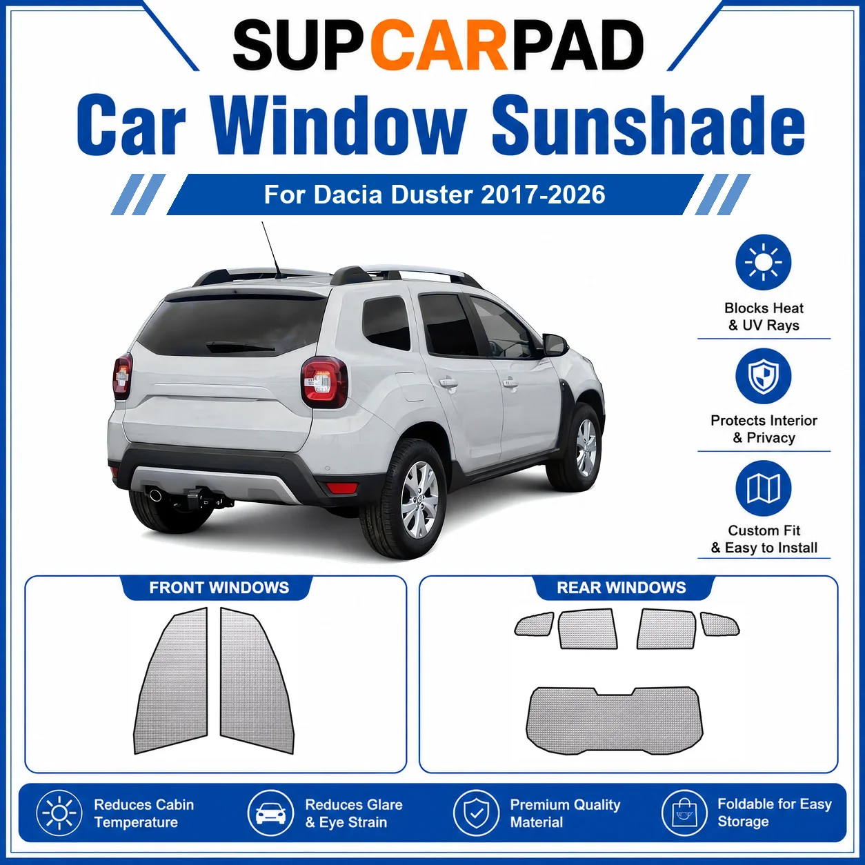 For Dacia - Dacia Duster 2017-2026 Full Set Car Window Sunshades UV Block Privacy Heat Insulated Foldable Car Curtain view 6