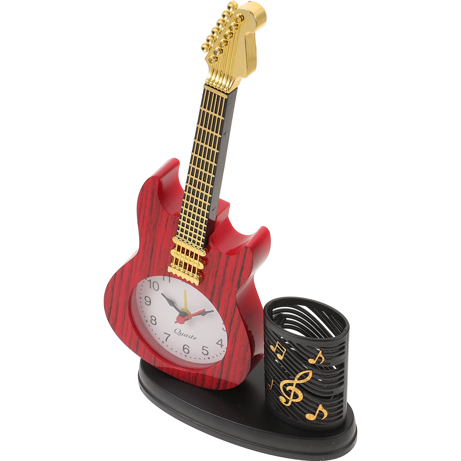 

Violin Shape Desktop Clock Pen Holder Silent Design Decorative Table Clock Practical Storage Holder Suitable for Home Office