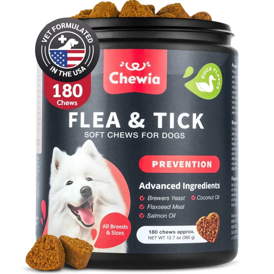 

Dog Flea and Tick Treatment Chews FleaTick Prevention for Dogs Chewables Natural Dog Flea Tick Control Soft Treats Immune Suppo