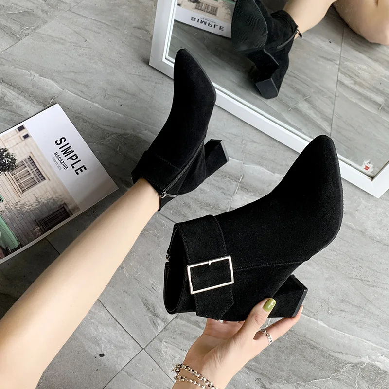 Large Size Women's Ladies Mother Famale Autumn Ankle Boots Flock Woman 2026 Trend Heels Women's Boots Ladies High Heel Shoes