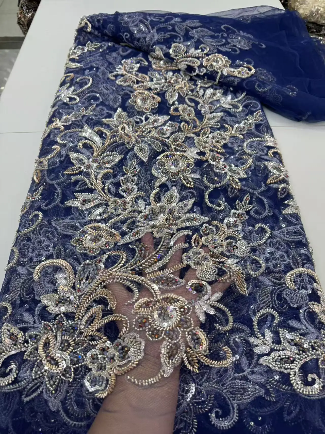 

African Mesh Lace Fabric,Sequin,For Sewing,Clothes,Design,Tulle,Wedding Evening Dresses,Embroidery,5 Yards Fabrics By The Meter