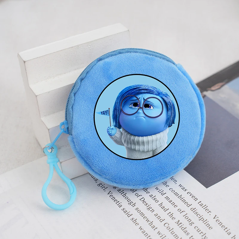 Disney Inside Out 2  Plush Coin Purse Girl Mini Short Wallet Keychain Zipper Women Purse ID Card Rose MoneyBag Small Makeup Bags