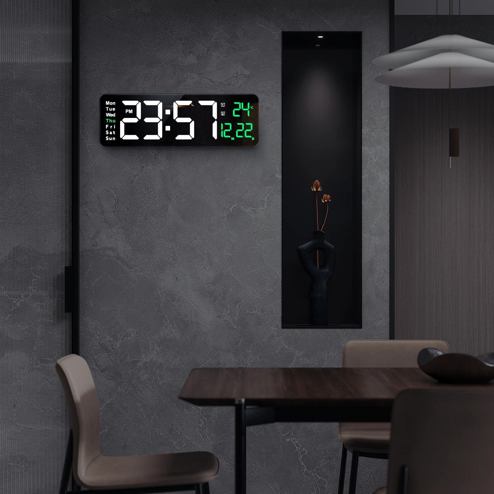 

1Pcs Digital Wall Clock Large 39cm LED Display Temperature Date Alarm 10-Level Brightness Remote Countdown Timer