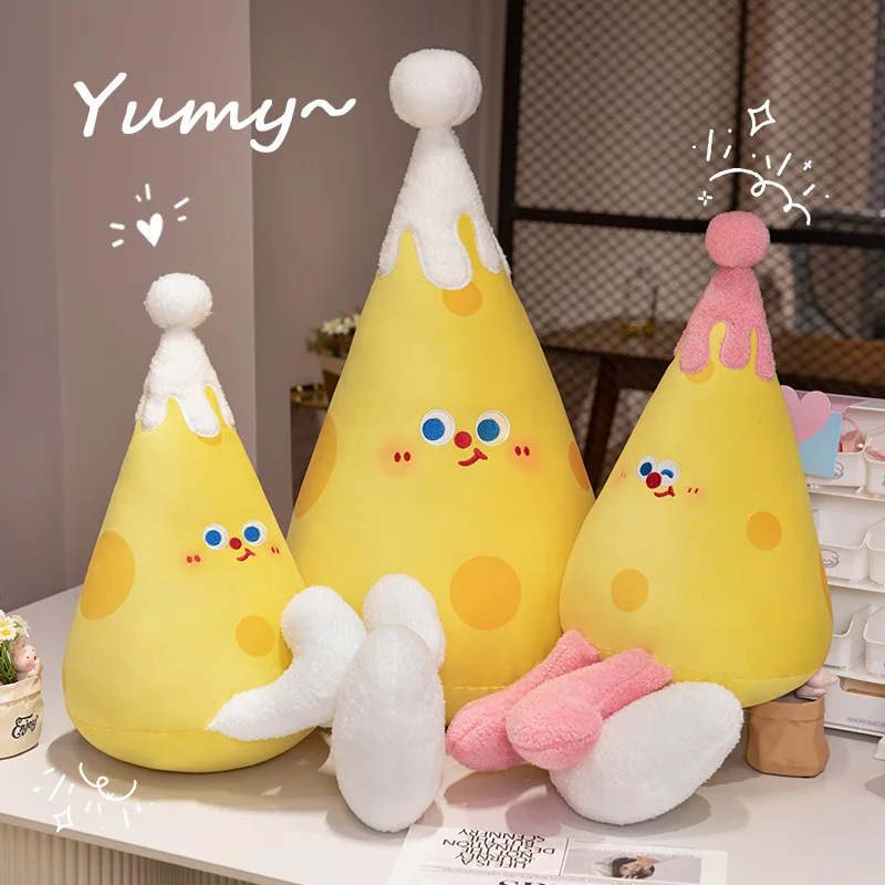 Kawaii Expressive Cheese Tower Plush Doll Fun Playful Yellow Cheese Mountain Plush Doll Pillows Decorate The Bedroom Sofa