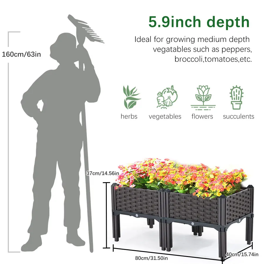 Pudełko do sadzenia warzyw Stojak na rośliny Duża doniczka Podniesione łóżko ogrodowe Pudełko do sadzenia Plastikowa doniczka ogrodowa Dekoracje