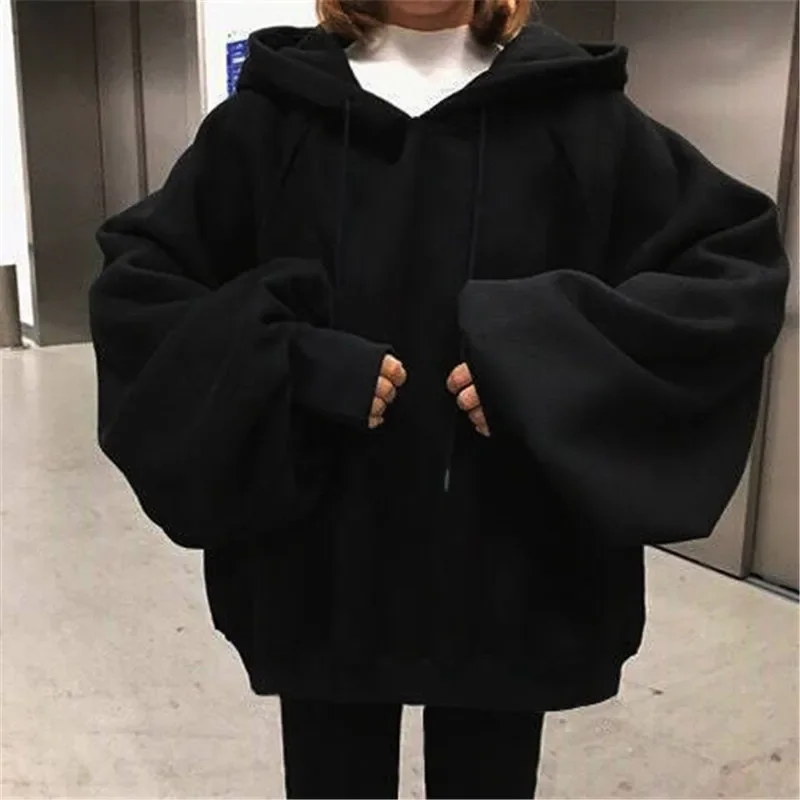 Female Fashion Sweatshirts Casual Loose Long Sleeve Oversize Thicken Hoodies 3 Color Autumn Winter Women Hoodie Solid Pullover