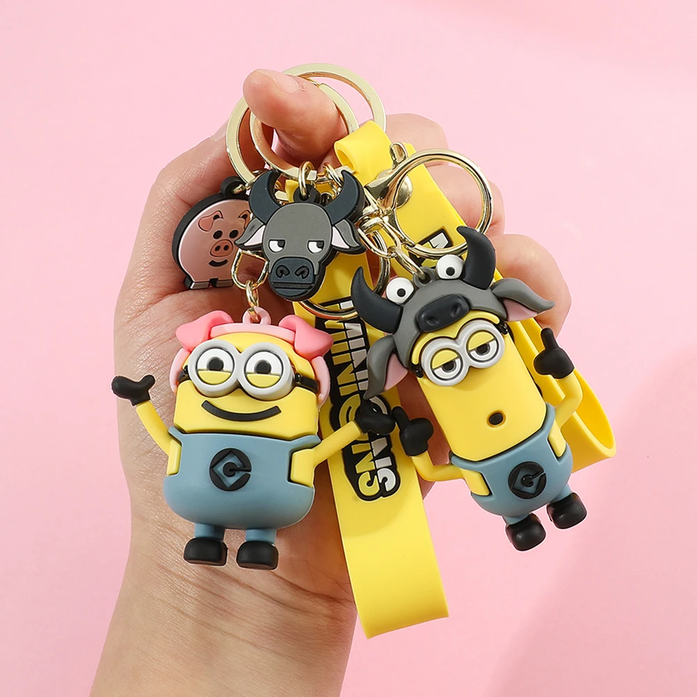 Anime Minions Keychain12 Chinese Zodiac Series Cute Cartoon Child Toy Key Ring School Bag Car Key Accessories Gift