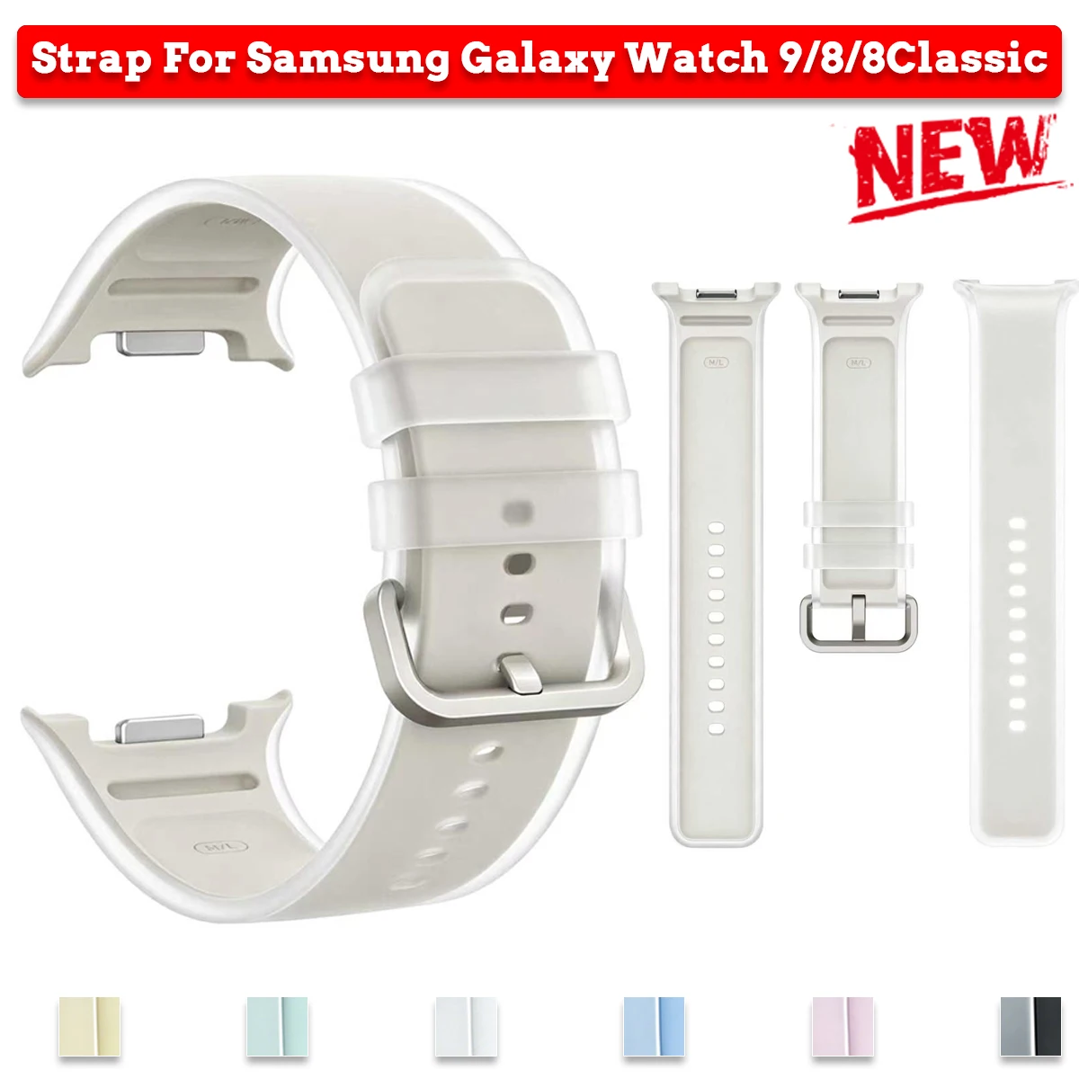 Silicone Strap For Samsung Galaxy Watch 9/8 40mm 44mm 8Classic 46mm Jelly Color Breathable Wristband Galaxy Watch 9 8 Correa
