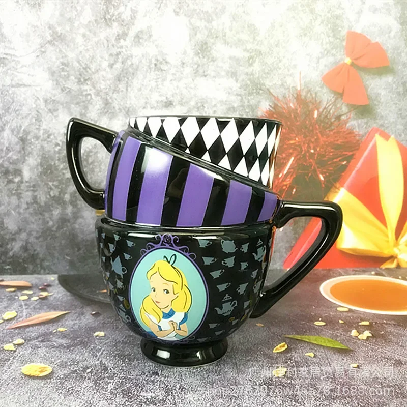 Anime Disney Alice in Wonderland Water Cup Stacking Cups Cartoon Personality Three-layer Ceramic Bottle Coffee Mug Drinking Cup