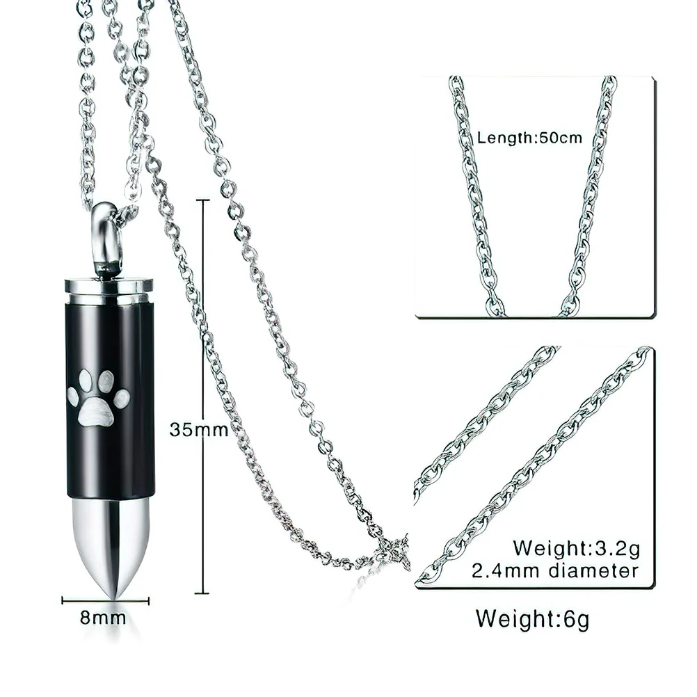 Ювелирные изделия для кремации, ожерелье с пеплом собаки, черная урна с принтом лапы домашнего животного, кулон для мужчин и мужчин
