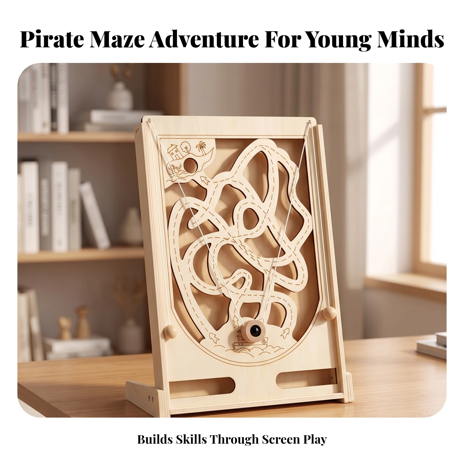 Wooden Marble Maze Game Traditional Wooden Labyrinth Maze Game Natural Smooth for Children, Playroom, Classroom