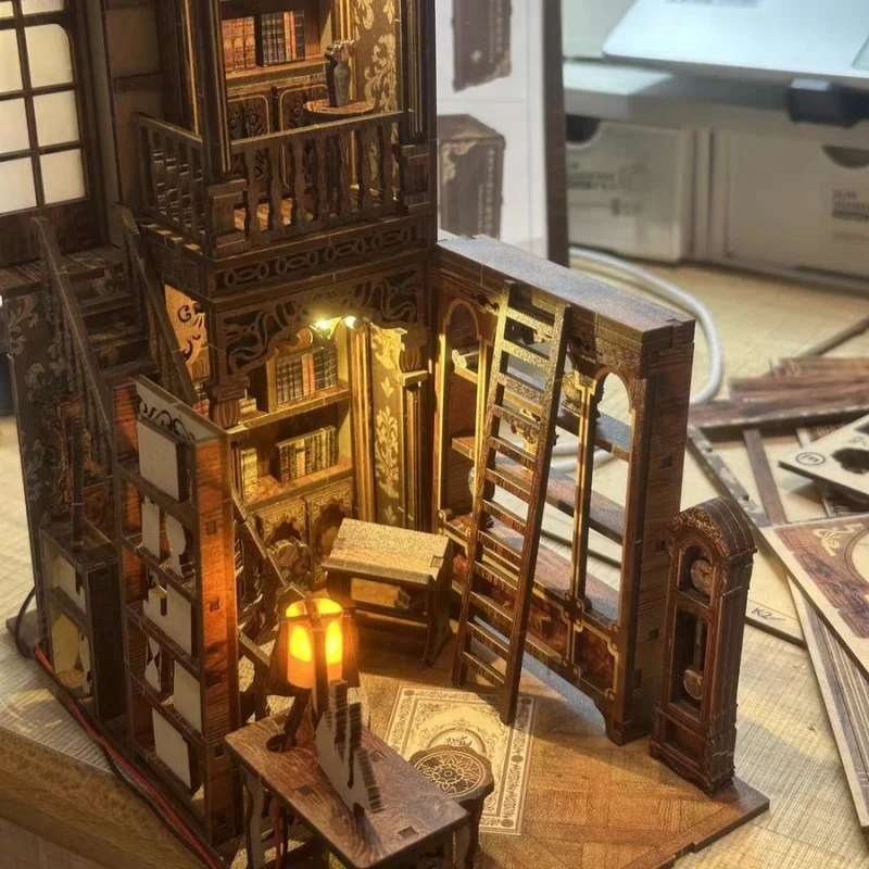 

Hot-Selling Diy Book Corner Set 3d Puzzle Assembly Bookshelf With Built-In Decor Includes Furniture Toys And Colorful Lights