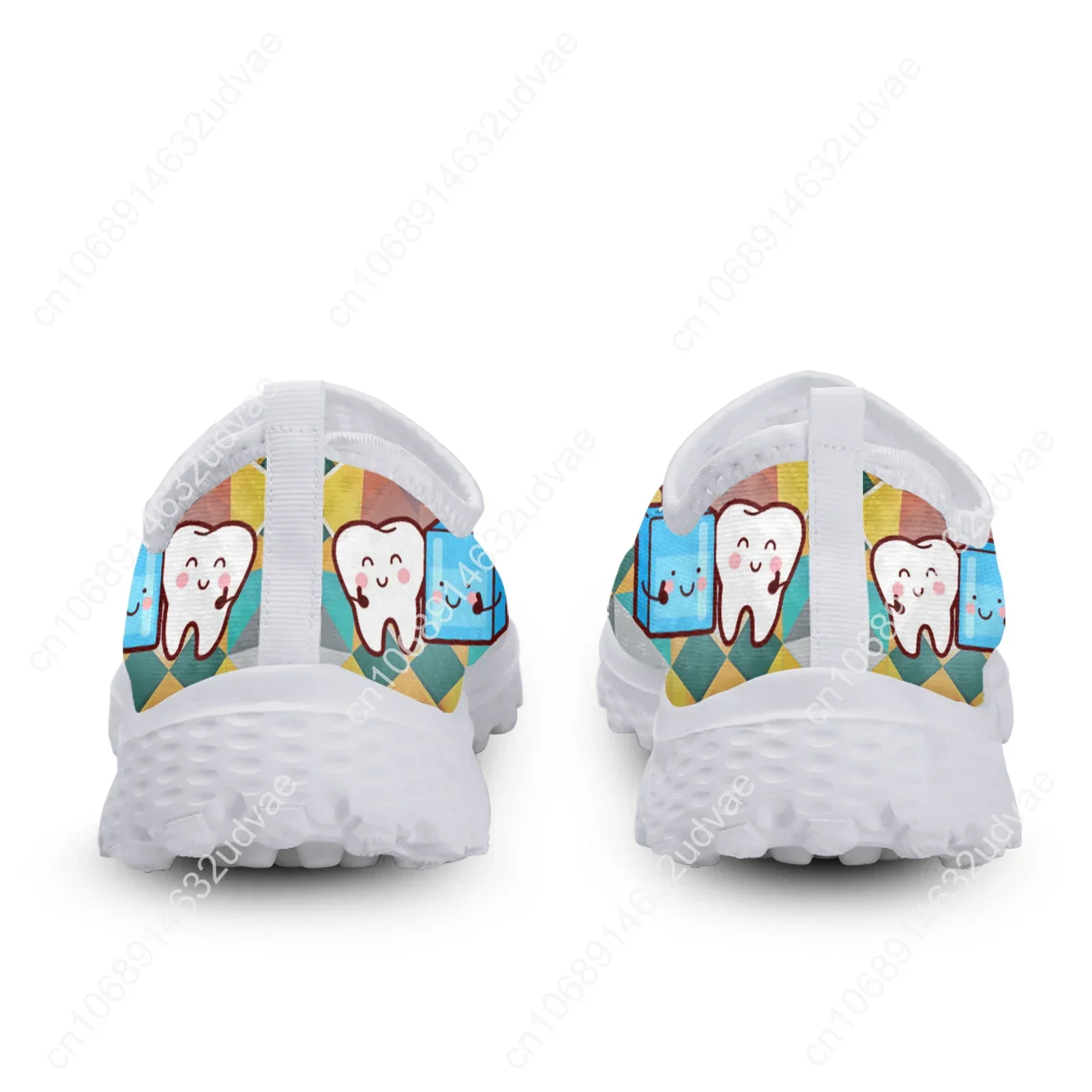 Funny Cartoon Teeth Print Women Summer Mesh Shoes White Soft Sole Brand Slip On Casual Sneakers Zapatos Planos