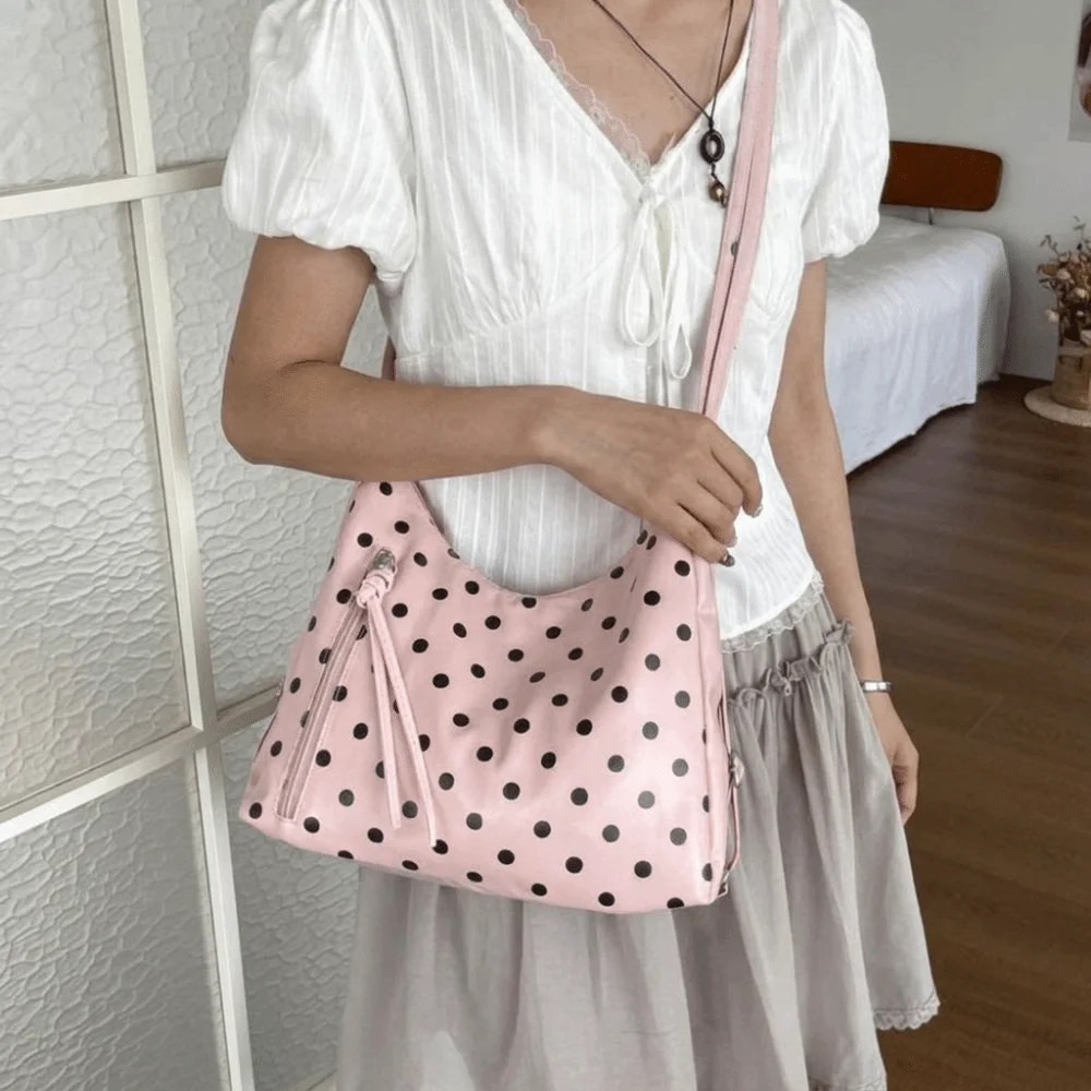 Simple PU Leather Polka Dot Shoulder Bag Large Capacity Backpack Tote Bag Lightweight Korean Style Bucket Handbag Commuting