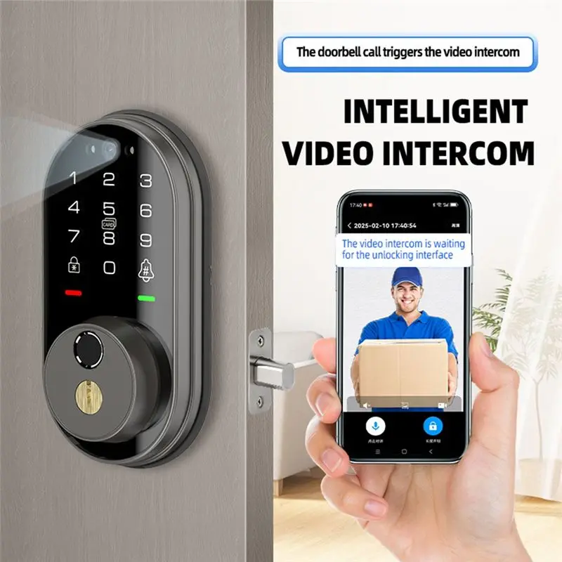 B29C-Electronic Digital Deadbolt Tuya Smart Video Intercom Lock For Front Door With App Control Touchscreen Keypad