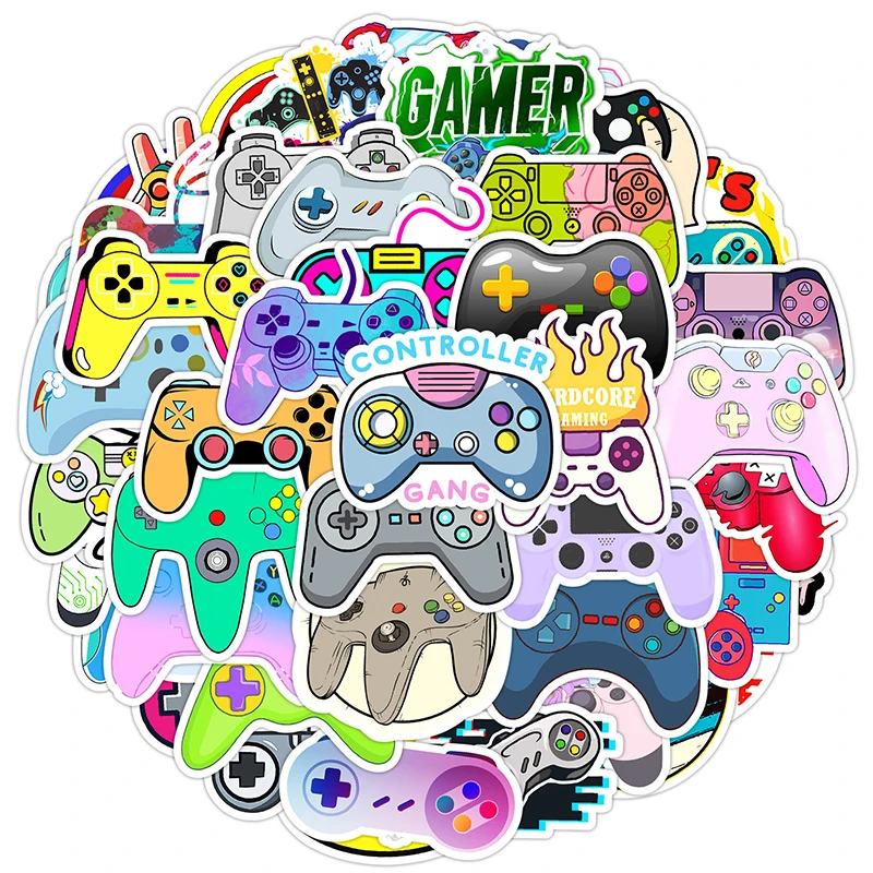 50PCS Cool Cartoon Trendy Gamepad Gaming Stickers Video Game Sticker Vinyl Waterproof Decals for Game Controller Water Bottle