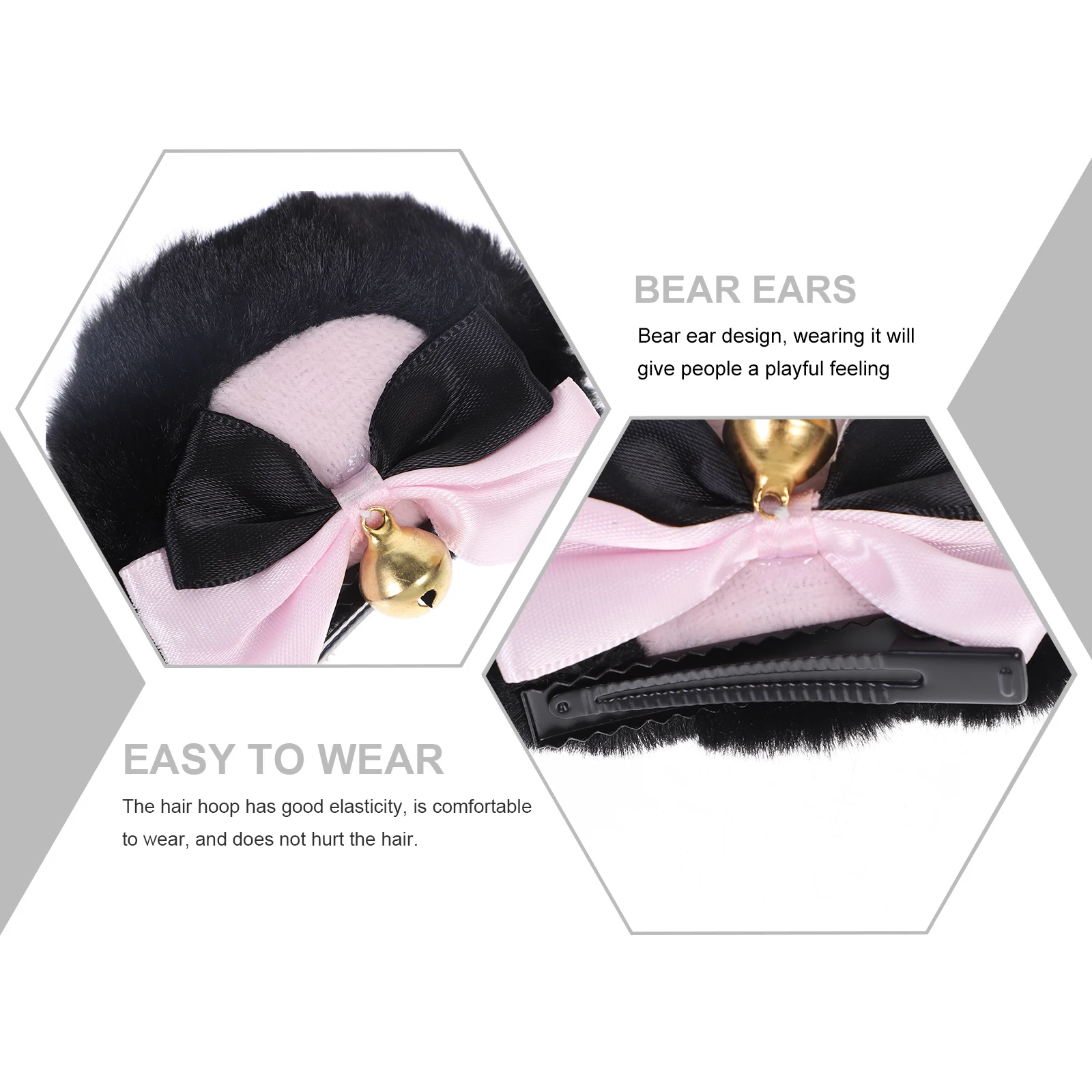 

Заколки для волос с медвежьими ушками Kawaii, женская заколка для волос, головные уборы для косплея, декор с бантом, безопасная ручка, подходит для всех причесок, свадьба, Хэллоуин, клипса