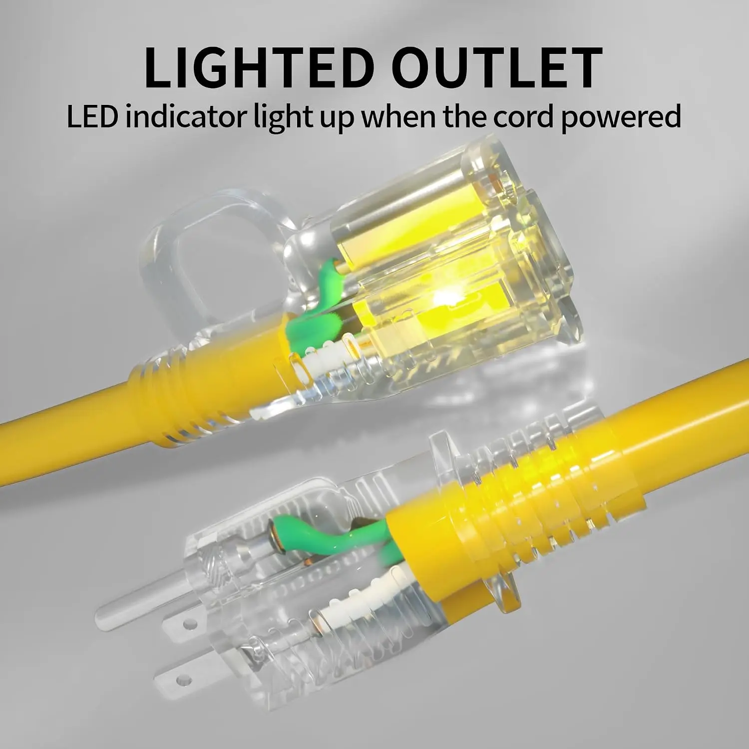 50 Ft 12/3 Outdoor Extension Cord Waterproof Heavy Duty With Lighted Indicator End 12 Gauge 3 Prong, Flexible Cold-Resistant