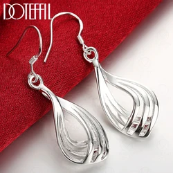 DOTEFFIL 925 Sterling Silver Third line Water Drops Earrings For Woman Best Gift Wedding Engagement Party Jewelry