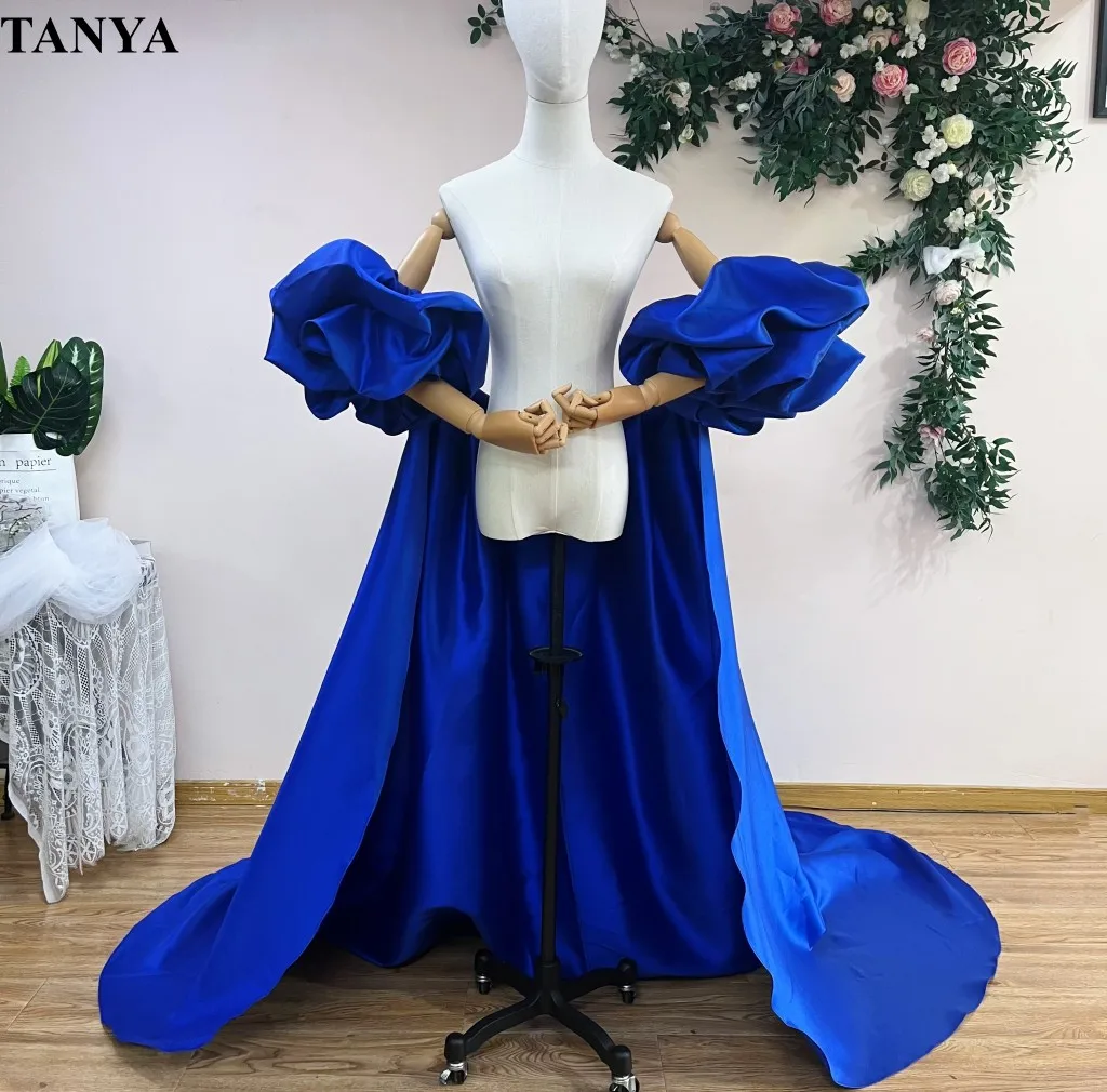 Royal Blue Wedding Cape Long Satin Wrap for Women